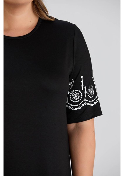 Kadın Aysar Kısa Kol Baskılı Iki Ip Boydan Siyah Elbise modelleri