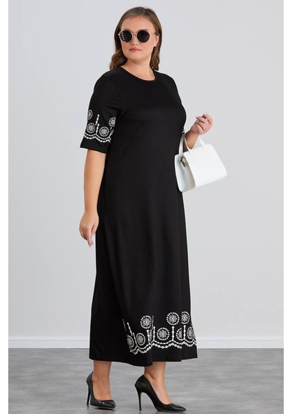 Kadın Aysar Kısa Kol Baskılı Iki Ip Boydan Siyah Elbise fırsatları