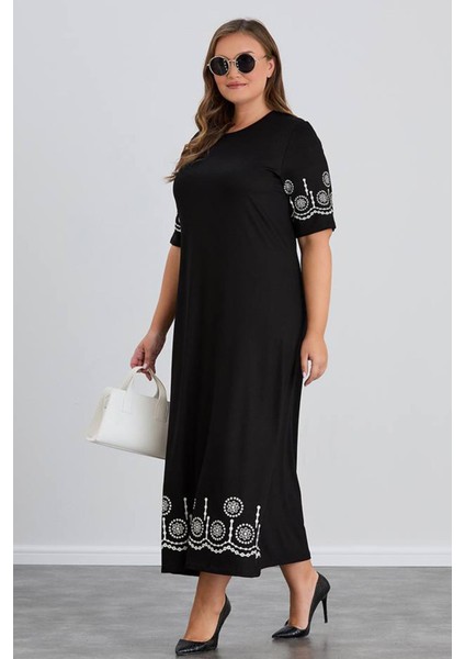 Kadın Aysar Kısa Kol Baskılı Iki Ip Boydan Siyah Elbise indirimleri