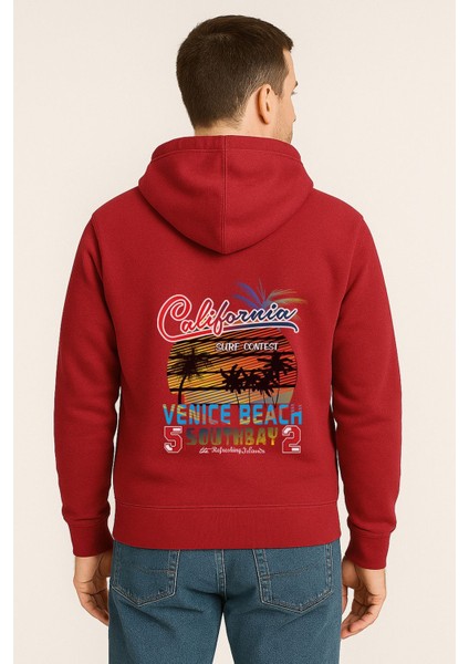 California Venice Beach Baskılı Oversize Hoodie – Retro Surf Tarzı Unisex Kapüşonlu