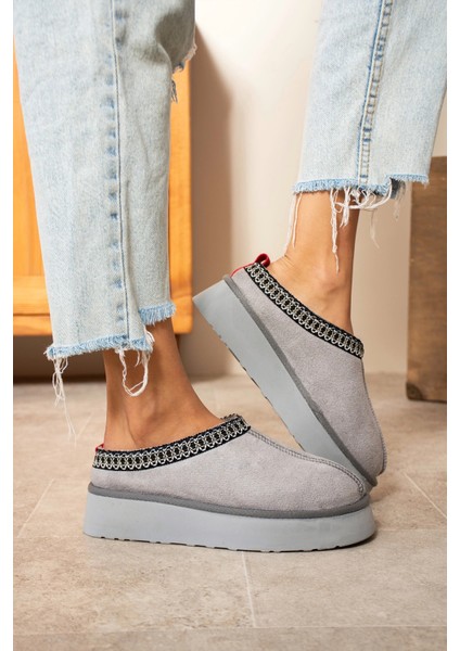 Tazzy Classic Süet Tüylü Kadın Bot - Gri