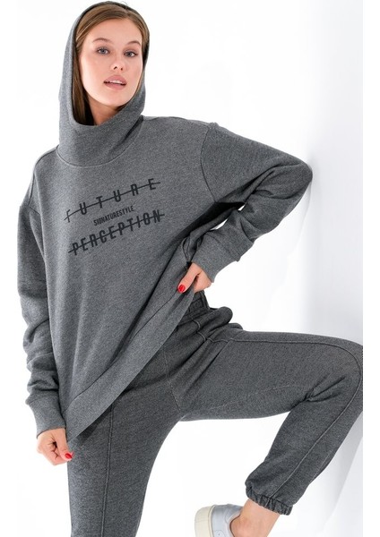 Yüksek Yaka Kapüşonlu Cepli Oversize Hoodie Sweatshirt modelleri