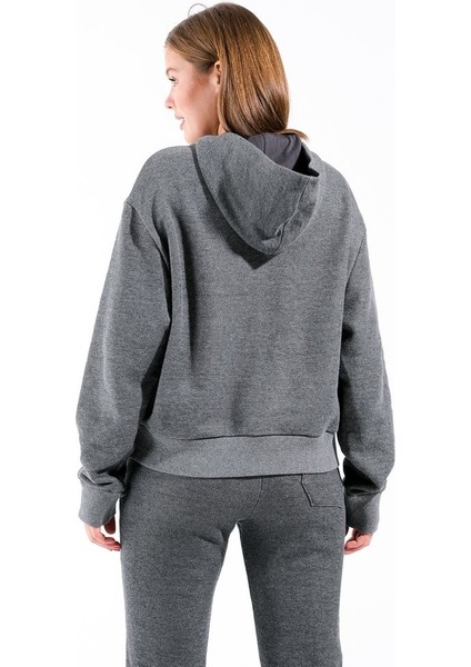 Yüksek Yaka Kapüşonlu Cepli Oversize Hoodie Sweatshirt
