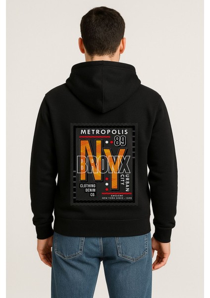 Ny Bronx Metropolis Baskılı Oversize Hoodie – Unisex Urban Kapüşonlu Sweatshirt
