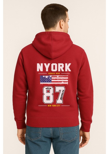 Nyork 87 Baskılı Oversize Hoodie – Amerikan Bayraklı Brooklyn New York City Kapüşonlu Sweatshirt