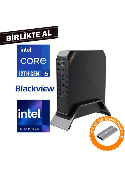 MP200 I5-12450H 16GB 512GB SSD Windows 11 Pro Mini Pc + Vıt 512 GB SSD MP200161I5 016