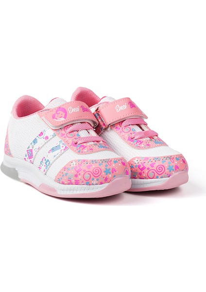 Kız Bebe Pembe Beyaz Desenli Işıklı Cırtlı Sneaker Günlük Spor Ayakkabı