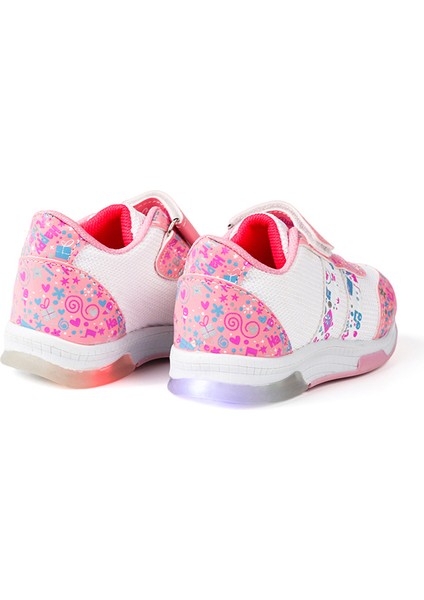 Kız Bebe Pembe Beyaz Desenli Işıklı Cırtlı Sneaker Günlük Spor Ayakkabı fiyatları