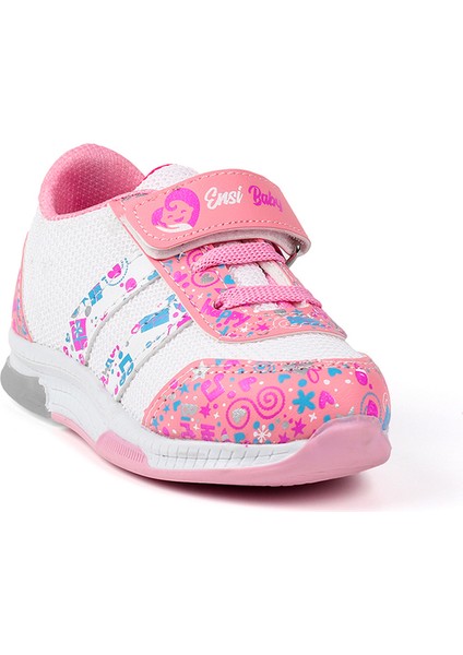 Kız Bebe Pembe Beyaz Desenli Işıklı Cırtlı Sneaker Günlük Spor Ayakkabı modelleri