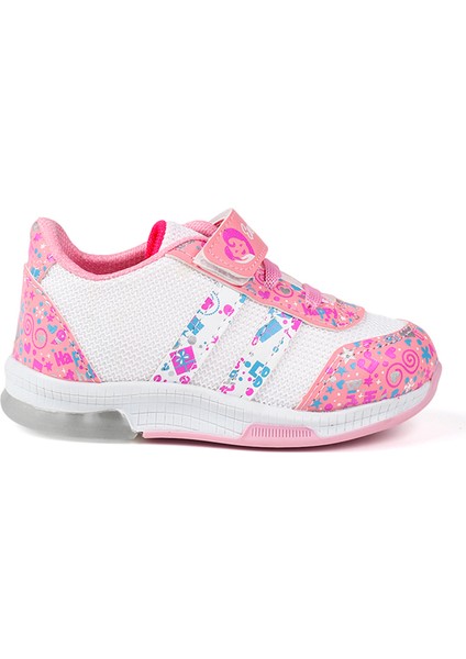 Kız Bebe Pembe Beyaz Desenli Işıklı Cırtlı Sneaker Günlük Spor Ayakkabı fırsatları