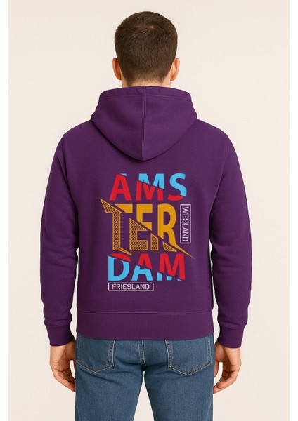 Amsterdam Renkli Baskılı Oversize Hoodie – Unisex Sokak Modası Kapüşonlu Sweatshirt