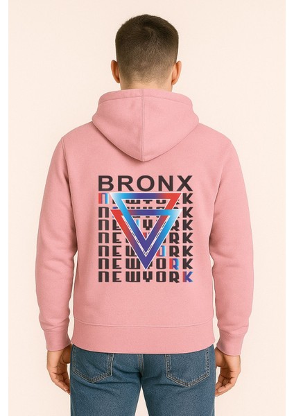 Bronx New York Baskılı Oversize Hoodie – Geometrik Renkli Arka Tasarım Unisex Kapüşonlu Sweatshirt