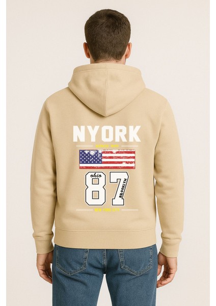 Nyork 87 Baskılı Oversize Hoodie – Amerikan Bayraklı Brooklyn New York City Kapüşonlu Sweatshirt