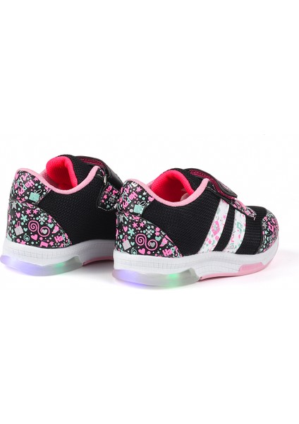 Kız Bebe Siyah Pembe Desenli Işıklı Cırtlı Sneaker Günlük Spor Ayakkabı fiyatları