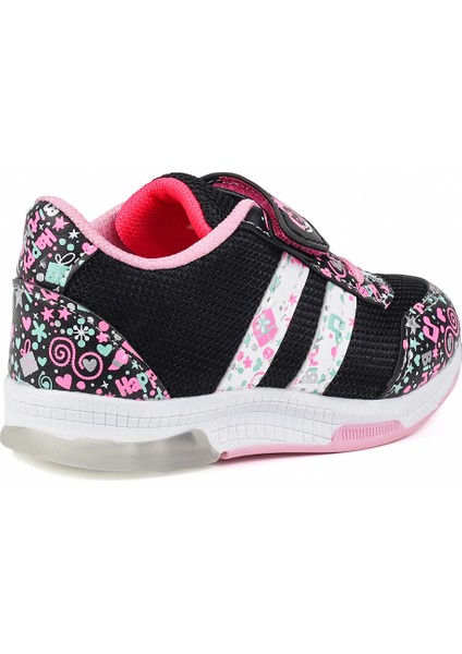 Kız Bebe Siyah Pembe Desenli Işıklı Cırtlı Sneaker Günlük Spor Ayakkabı indirimleri
