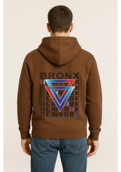 Bronx New York Baskılı Oversize Hoodie – Geometrik Renkli Arka Tasarım Unisex Kapüşonlu Sweatshirt