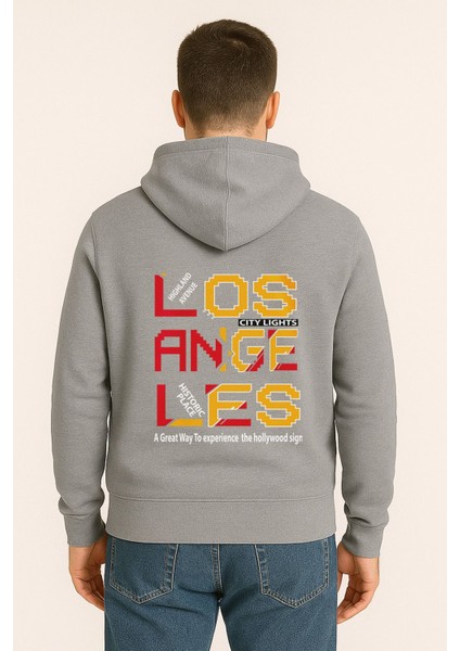 Los Angeles City Lights Baskılı Oversize Hoodie – Unisex Sokak Stili Kapüşonlu Sweatshirt