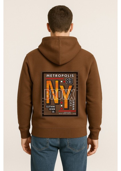 Ny Bronx Metropolis Baskılı Oversize Hoodie – Unisex Urban Kapüşonlu Sweatshirt