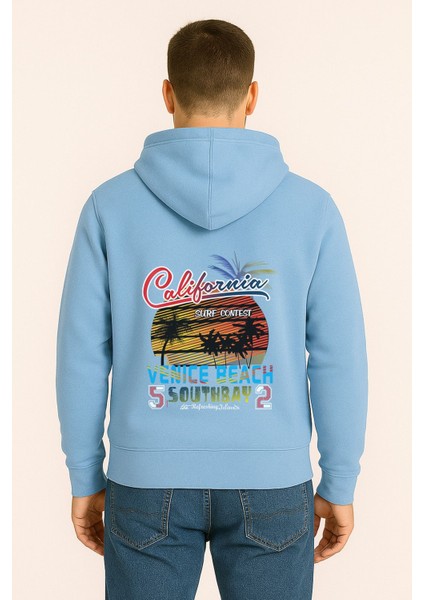 California Venice Beach Baskılı Oversize Hoodie – Retro Surf Tarzı Unisex Kapüşonlu