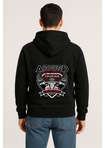Around The World Touring Baskılı Oversize Hoodie – Vibe Of Speed Unisex Kapüşonlu Sweatshirt
