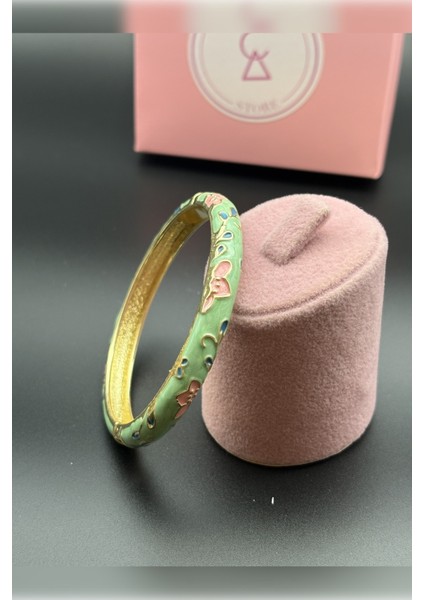 Gold Kaplama Renkli Mineli Kadın Bileklik , Renkli Çiçekli Bileklik , Sevgiliye Hediye