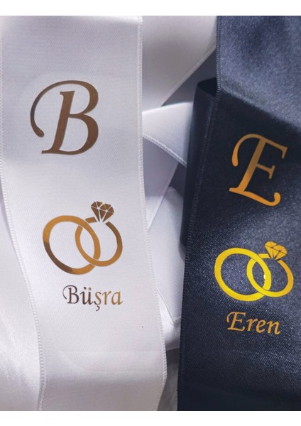 Kişiye Özel Takı Kurdelesi 6 cm Eninde 2 Metre 2 Adet Siyah Beyaz Gold Detaylı fiyatları