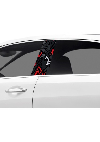 Araç Kapı Direk Kaplama Folyosu Kırmızı Desenli (Sağ Sol Takim) (2 Adet) - 22X50 cm