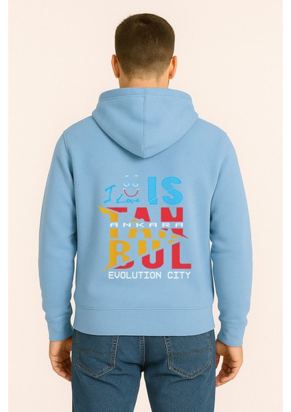 I Love Istanbul Evolution City Baskılı Oversize Hoodie – Unisex Kapüşonlu Sweatshirt