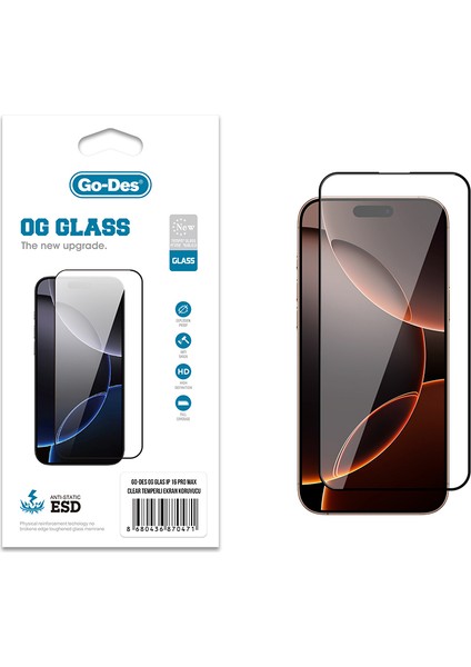 iPhone 16 Pro Max Uyumlu Go Des Og Glass Antistatik Temperli Cam Ekran Koruyucu Şeffaf