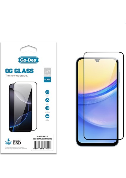 Galaxy A15 Uyumlu Go Des Og Glass Antistatik Temperli Cam Ekran Koruyucu Şeffaf
