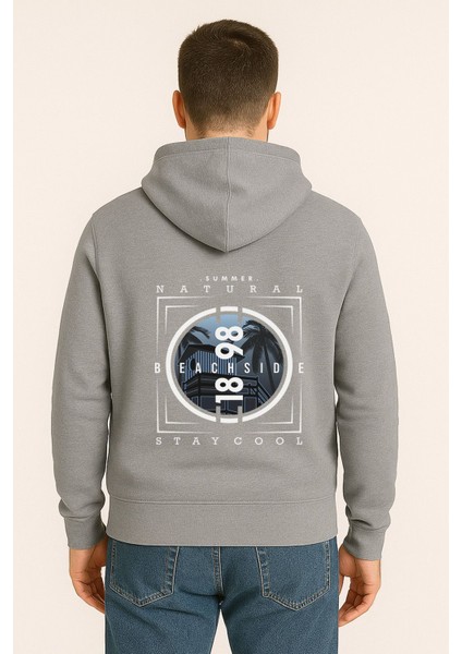 Unisex Oversize Hoodie – Beachside Stay Cool Yaz Baskılı Unisex Kapüşonlu Sweatshirt