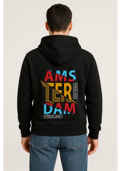 Amsterdam Renkli Baskılı Oversize Hoodie – Unisex Sokak Modası Kapüşonlu Sweatshirt