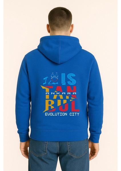 I Love Istanbul Evolution City Baskılı Oversize Hoodie – Unisex Kapüşonlu Sweatshirt