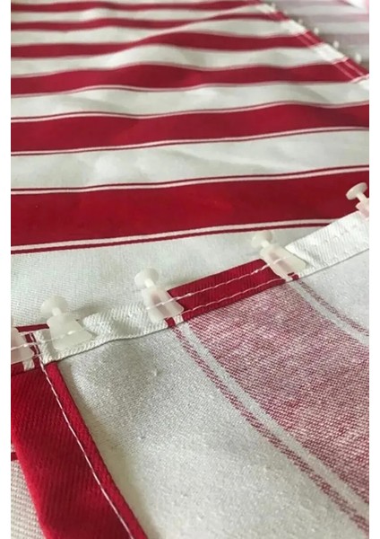 Kırmızı Beyaz Çizgili Su Geçirmez Kornişli Bağcıklı Balkon Perdesi Branda fiyatları