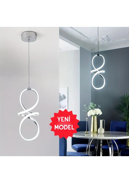 Bohem Gri Beyaz Işık Ledli Modern Sarkıt LED Avize