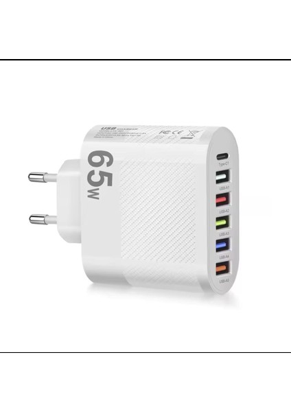 Muti 6 Portlu Şarj Cihazı 65 W USB Yüksek Hızlı Hızlı Şarj Pd Cep Telefonu Duvar Adaptörü, Şarj Adaptörü