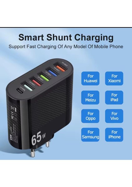 Muti 6 Portlu Şarj Cihazı 65 W USB Yüksek Hızlı Hızlı Şarj Pd Cep Telefonu Duvar Adaptörü, Şarj Adaptörü modelleri