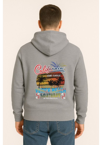 California Venice Beach Baskılı Oversize Hoodie – Retro Surf Tarzı Unisex Kapüşonlu