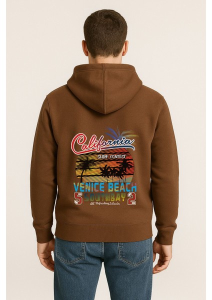 California Venice Beach Baskılı Oversize Hoodie – Retro Surf Tarzı Unisex Kapüşonlu