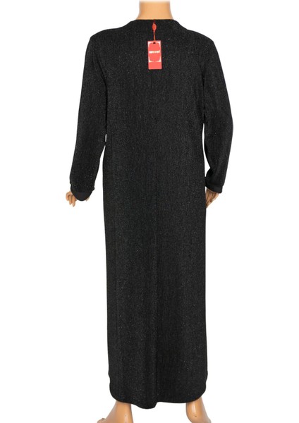 Hesna Kadın Berke Büyük Beden Sim Detaylı Boydan Siyah Elbise modelleri