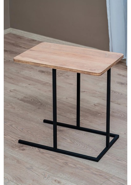 Modern Koltuk Yanı C Sehpa – Metal Gövdeli, Su Geçirmez Ahşap Raflı Laptop & Kahve Masası