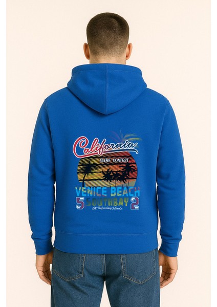 California Venice Beach Baskılı Oversize Hoodie – Retro Surf Tarzı Unisex Kapüşonlu