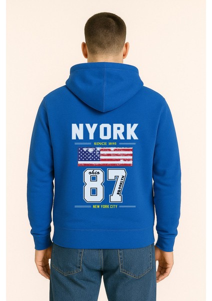 Nyork 87 Baskılı Oversize Hoodie – Amerikan Bayraklı Brooklyn New York City Kapüşonlu Sweatshirt