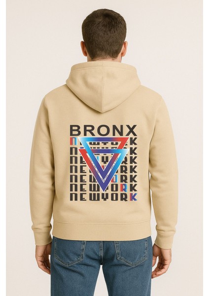 Bronx New York Baskılı Oversize Hoodie – Geometrik Renkli Arka Tasarım Unisex Kapüşonlu Sweatshirt