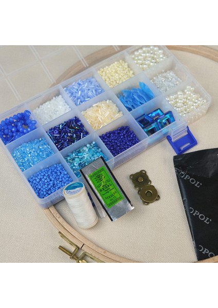 Mavi Tonları Boncuklu Çanta Yapım Seti 15 Farklı Model Boncuk ve Tüm Malzemeler fiyatları