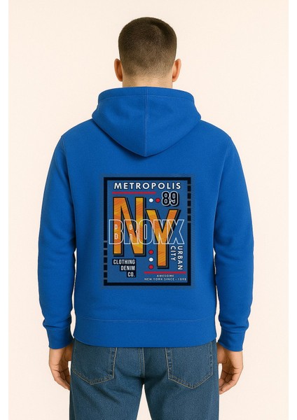 Ny Bronx Metropolis Baskılı Oversize Hoodie – Unisex Urban Kapüşonlu Sweatshirt