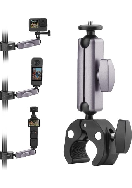 Pocket 3 Kamera Bisiklet ve Motosiklet Gidon Montaj, Alüminyum Alaşımlı Kelepçe, 360°, INSTA360 X5 X4 X3 Ace Pro Go 3s, Djı Osmo Pocket 3 2 Mobile 7p Action 5 Pro 4 3 ile Uyumlu, Gri