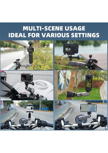 Pocket 3 Kamera Bisiklet ve Motosiklet Gidon Montaj, Alüminyum Alaşımlı Kelepçe, 360°, INSTA360 X5 X4 X3 Ace Pro Go 3s, Djı Osmo Pocket 3 2 Mobile 7p Action 5 Pro 4 3 ile Uyumlu, Gri