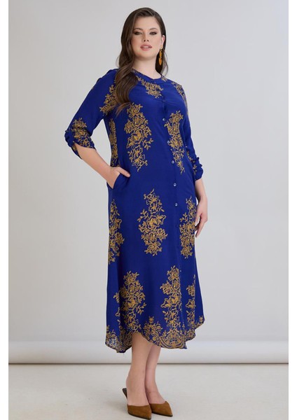 Kadın Fatoş Cep Detaylı Dokuma Viskon Mavi Gömlek Elbise fırsatları