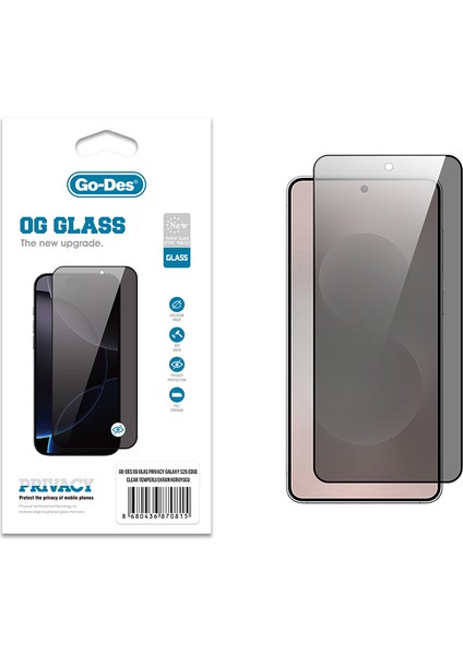 Galaxy S25 Edge Uyumlu Go Des Og Glass Privacy Antistatik Temperli Cam Ekran Koruyucu Siyah
